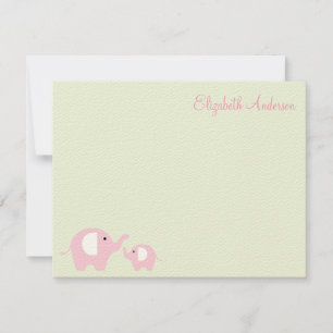 Carte De Correspondance Elephant Mom and Baby Flat Merci Notes