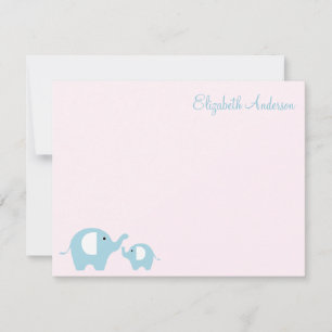 Carte De Correspondance Elephant Mom and Baby Flat Merci Notes