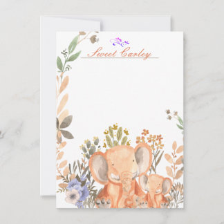 Carte De Correspondance Éléphants Rose Douce Aquarelle Personnalisés