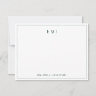 Carte De Correspondance Emerald Green Border Elegant Couple Initials