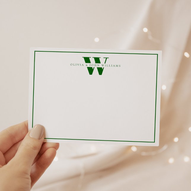 Carte De Correspondance Emerald Green Moderne Monogramme Couple papeterie (Créateur téléchargé)