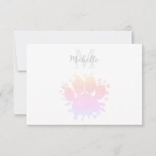 Carte De Correspondance Empreinte de patte de chien à l'aquarelle colorée