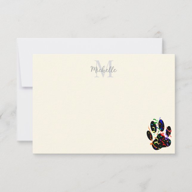 Carte De Correspondance Empreinte de patte de chien avec monogramme confet (Devant)