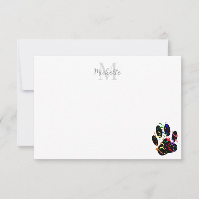 Carte De Correspondance Empreinte de patte de chien avec monogramme confet (Devant)