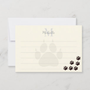 Carte De Correspondance Empreintes de Patte de Chat Noir Lignes Monogramme