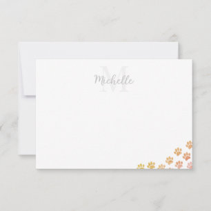 Carte De Correspondance Empreintes de Patte de Chien Peintes à l'Aquarelle
