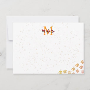 Carte De Correspondance Empreintes de patte de chien peintes Monogramme aq