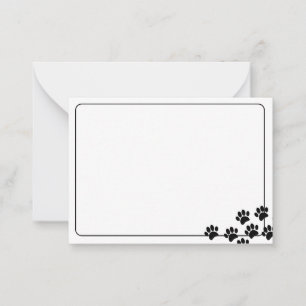 Carte De Correspondance Empreintes de Patte de Chiot Noir Bordées