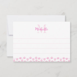 Carte De Correspondance Empreintes de patte de compagnie rose personnalisé