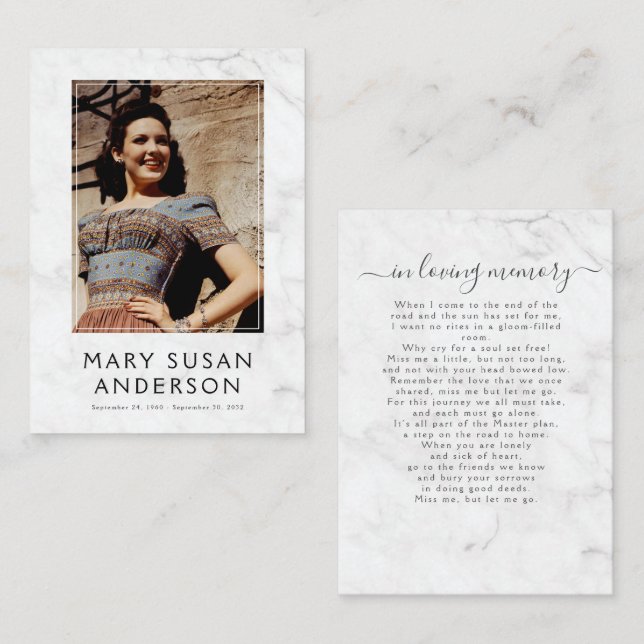 Carte De Correspondance En Mémoire Amoureuse Simple Marbre Photo Poem Card (Devant / Derrière)