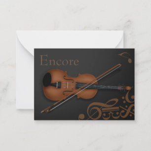 Carte De Correspondance "Encore" Violon Brown & Bow Elegant Black Custom
