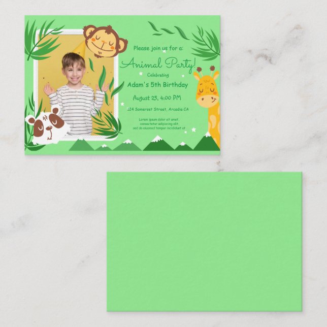 Carte De Correspondance Enfants Animaux Anniversaire, Photo Animaux Annive (Devant / Derrière)