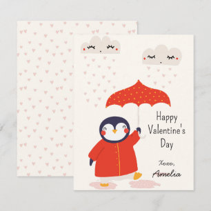 Carte De Correspondance Enfants classe adorable manchot Saint-Valentin