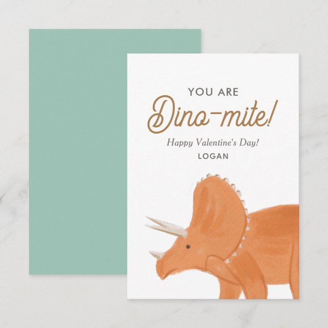 Carte De Correspondance Enfants dinosaure Dinomite Saint Valentin classe (Devant / Derrière)