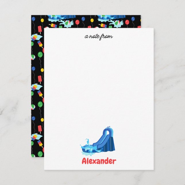 Carte De Correspondance Enfants en glissade d'été Splish Splash Anniversai (Devant / Derrière)