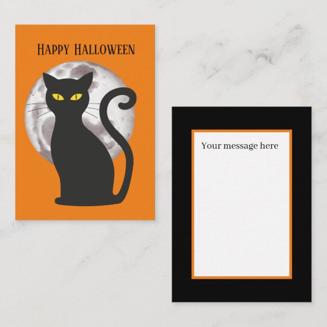 Carte De Correspondance Enfants mignons Halloween chat noir ajouter un mes (Devant / Derrière)