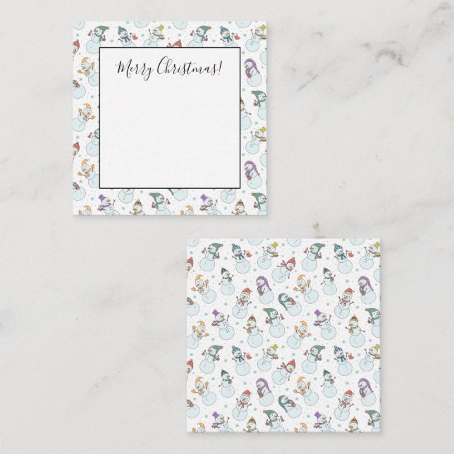 Carte De Correspondance Enfants Noël Mignon Bonhomme de neige en chapeaux (Devant / Derrière)