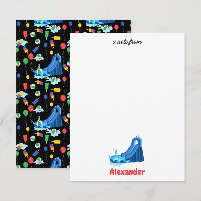 Carte De Correspondance Enfants Toboggan d'eau Fête d'anniversaire d'été S (Devant / Derrière)