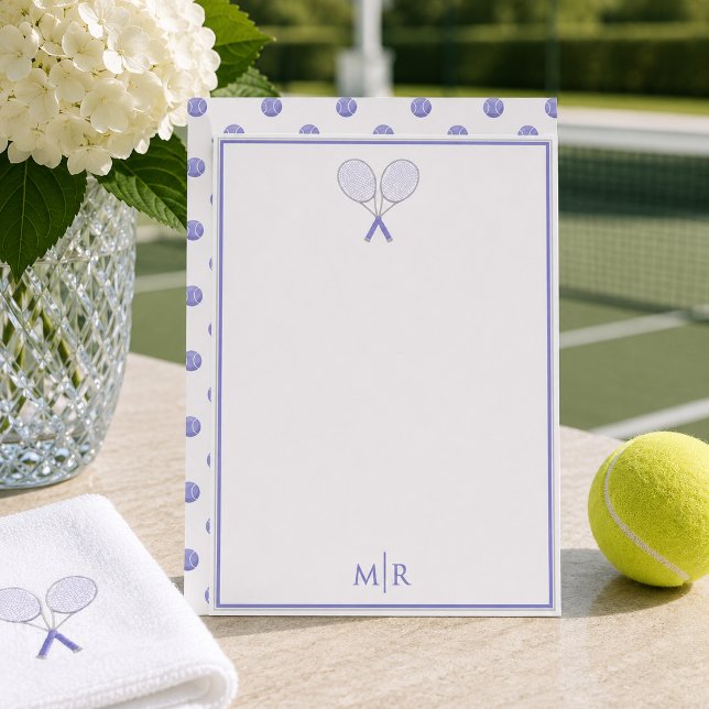 Carte De Correspondance Ensemble Élégant de Tennis Bleu à Points Monogramm (Créateur téléchargé)