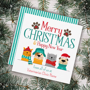Carte De Correspondance Entreprise de garde d'animaux Noël Chien Chat