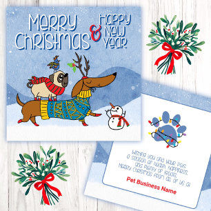 Carte De Correspondance Entreprise de garde d'animaux Noël Dachshund Pug C