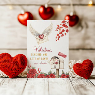 Carte De Correspondance Envoi d'amour Enveloppe ailée et Roses Saint-Valen