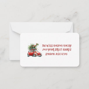 Carte De Correspondance Étiquette Rouge de Noël Camion Vintage Brush Scrip