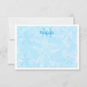 Carte De Correspondance Étoile de mer aquarelle monogramme personnalisé bl
