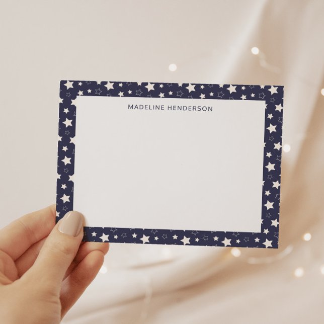 Carte De Correspondance Etoiles blanches Whimsical Monogramme bleu Dusty (Créateur téléchargé)