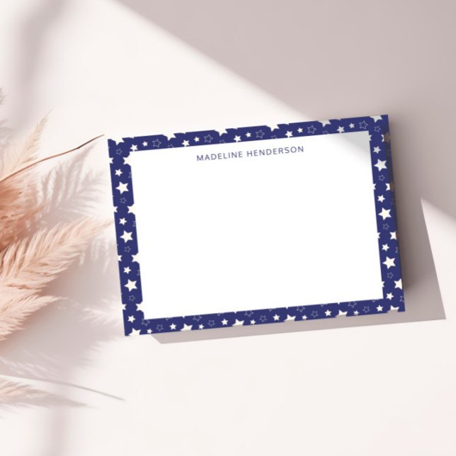 Carte De Correspondance Étoiles blanches Whimsical Monogramme bleu foncé (Créateur téléchargé)