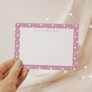 Carte De Correspondance Etoiles blanches Whimsical Pastel Pink Monogramme