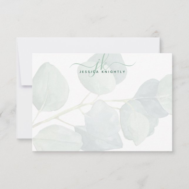 Carte De Correspondance Eucalyptus Élégant Script Monogramme Initiales (Devant)