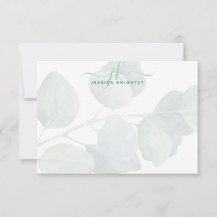 Carte De Correspondance Eucalyptus Élégant Script Monogramme Initiales