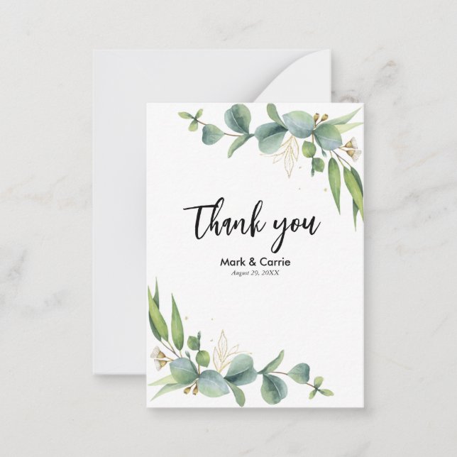 Carte De Correspondance Eucalyptus Rustic Greenery Mariage Merci (Devant)