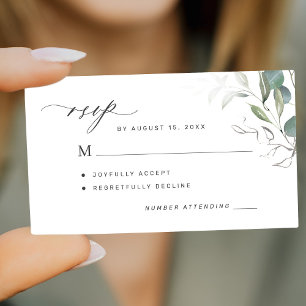 Carte De Correspondance Eucalyptus verdure simple mariage élégant RSVP