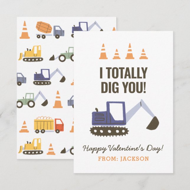 Carte De Correspondance Excavatrice de construction pour la Saint-Valentin (Devant / Derrière)
