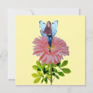 Carte De Correspondance Fairy on Pink Daisy Note Card