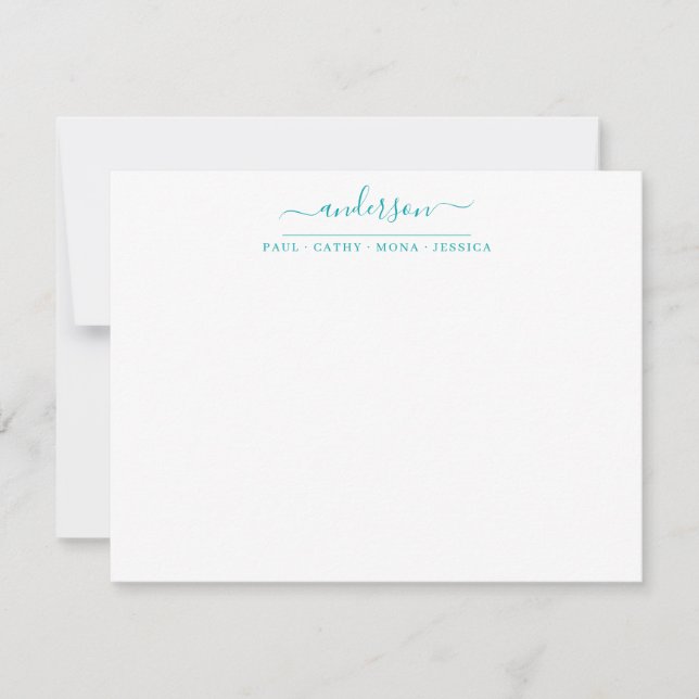 Carte De Correspondance Famille Nom Turquoise Green Script Calligraphie (Devant)