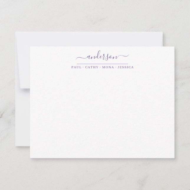Carte De Correspondance Famille Nom Violet Violet Violet Script Calligraph (Devant)