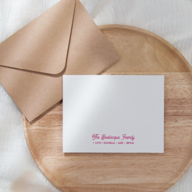 Carte De Correspondance FAMILY NOTECARDS Stationery Cursive Names Magenta (Créateur téléchargé)