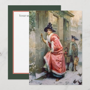 Carte De Correspondance femme et garçon de Noël festif vintage