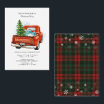 Carte De Correspondance Fête de famille de Noël avec un arbre et un camion<br><div class="desc">Carte de invitation pour une fête de famille de Noël avec un arbre et un camion rouge vintage</div>