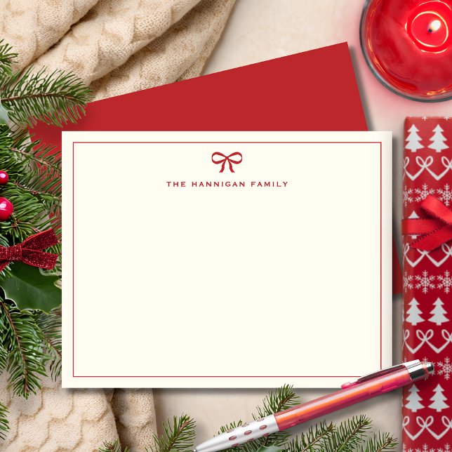 Carte De Correspondance Fête de famille mignon nœud rouge élégant Noël (Créateur téléchargé)