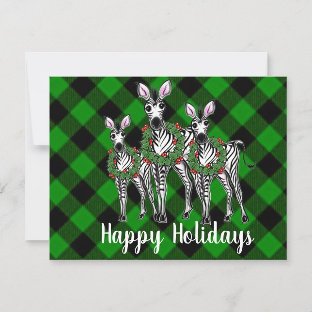 Carte De Correspondance Fête de Noël, couronne de xmas, plaid vert (Devant)