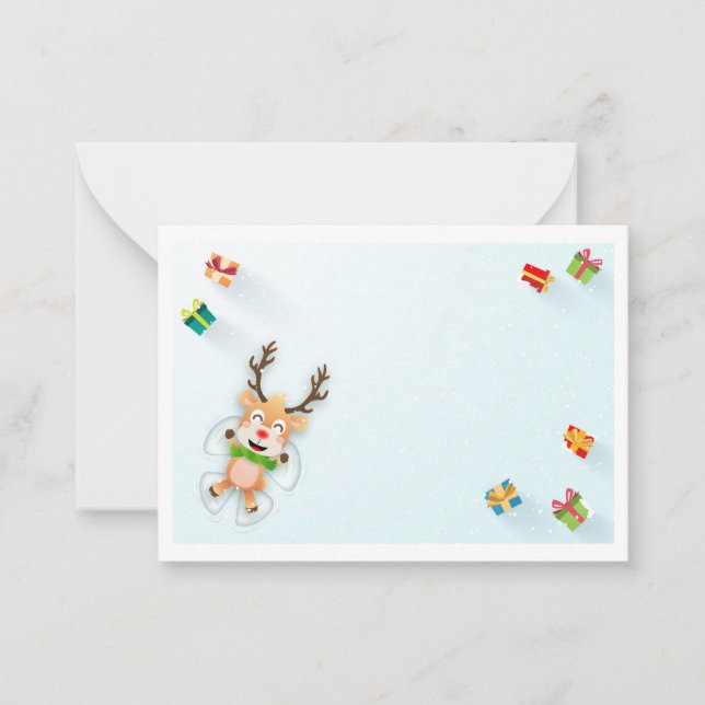 Carte De Correspondance Fêtes de Noël Neige Ange Reindeer (Devant)