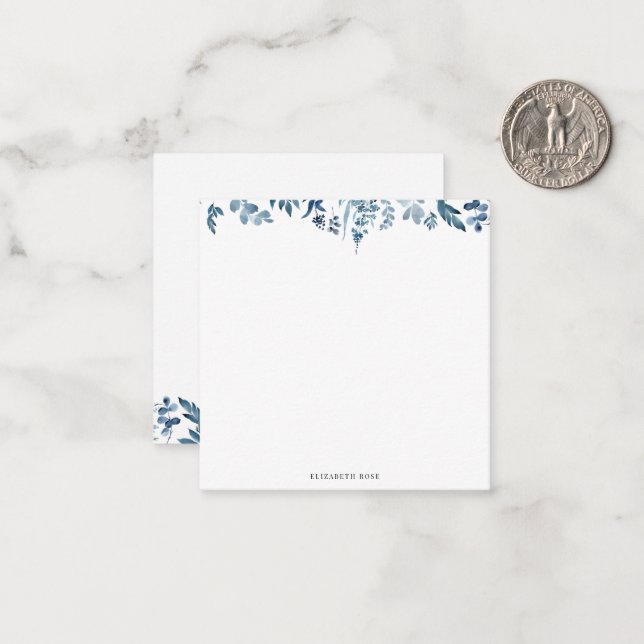Carte De Correspondance feuillage bleu notes personnalisées (Devant/Arrière en situation)