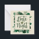 Carte De Correspondance Feuilles de feuillage Tropical Newlywey Date Nuit<br><div class="desc">Tropical Foliage tendance verdure et or Feuilles Cadre moderne Date de nuit Invité Activité Mini Note Cartes - avec bordure en feuille tropicale, typographie de Marker brossé, et votre texte personnalisé. Donnez-les aux invités mariages pour remplir et déposer dans le pot Date correspondant pour la mariée et le marié! dans...</div>