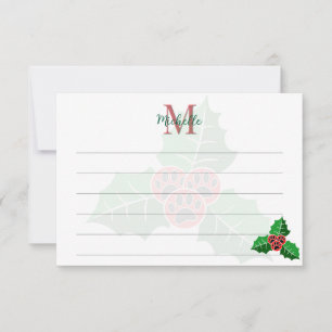 Carte De Correspondance Feuilles de houx de Noël personnalisées avec monog