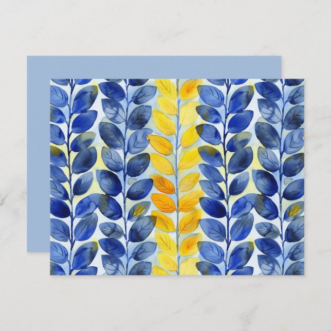 Carte De Correspondance Feuilles jaune et bleu (Devant / Derrière)