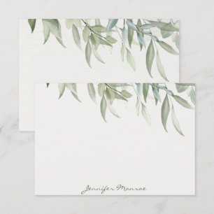 Carte De Correspondance Feuilles vertes personnalisées à l'aquarelle simpl